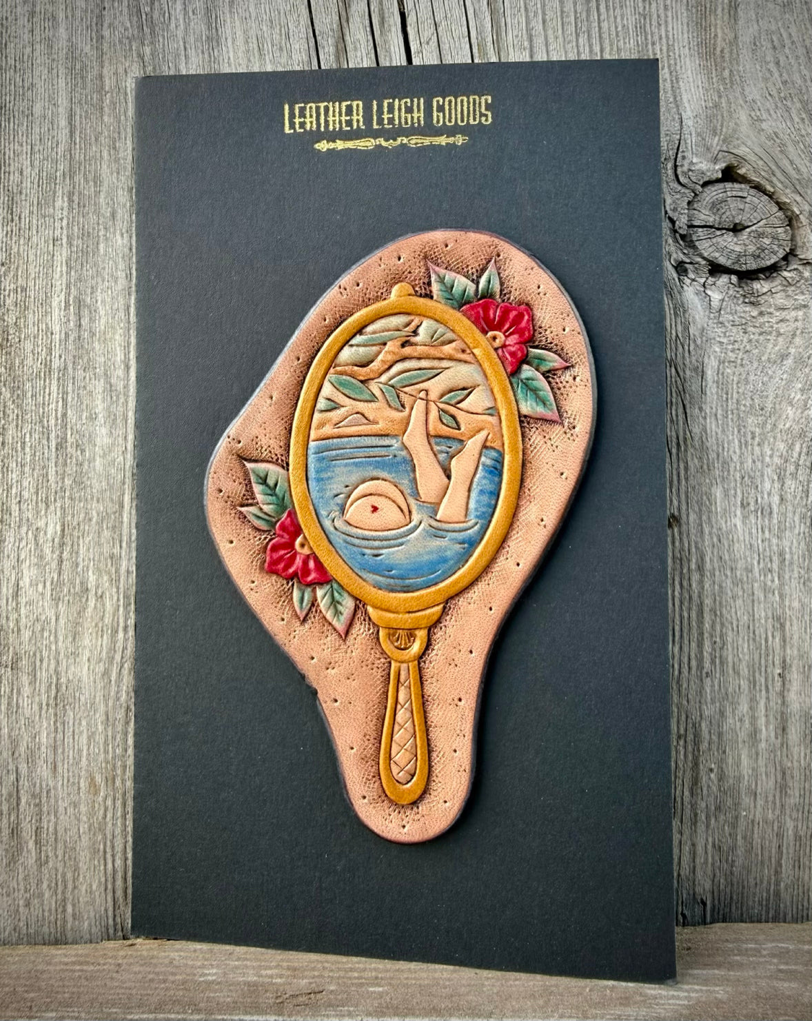American Traditional Mirror Tooled Leather Patch