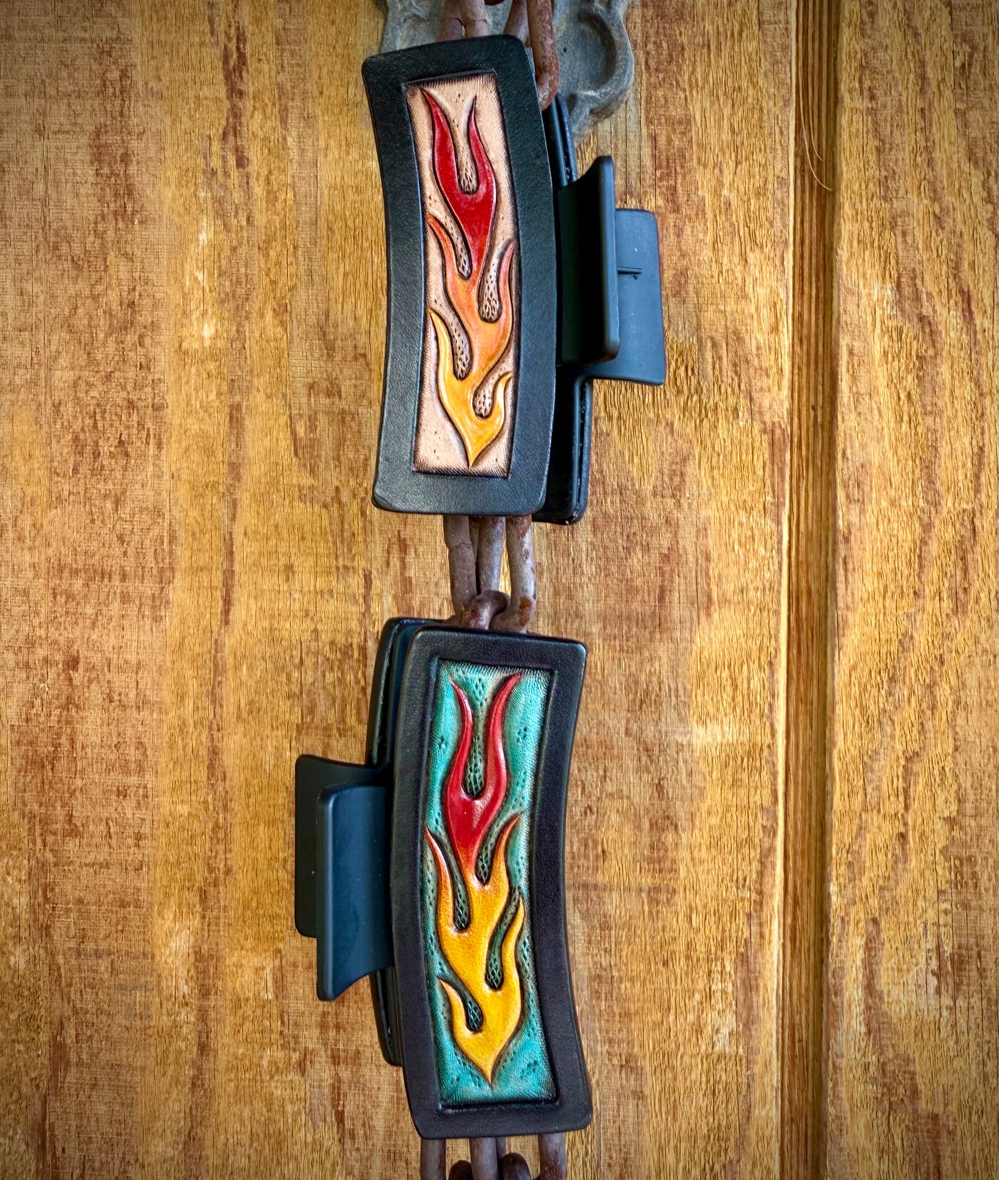 Tooled Leather HotRod Flames Claw Clip