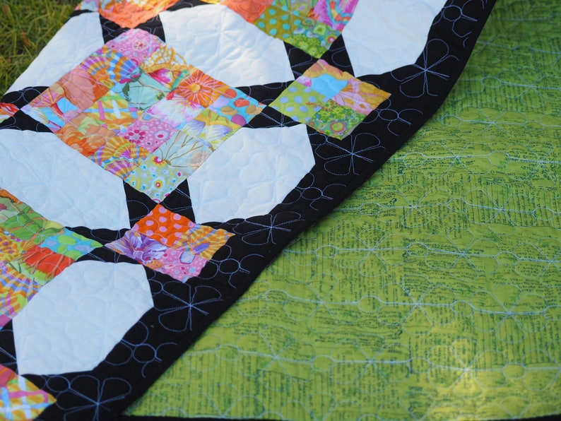 55” x 66” Handcrafted Black and White Geometric Quilt