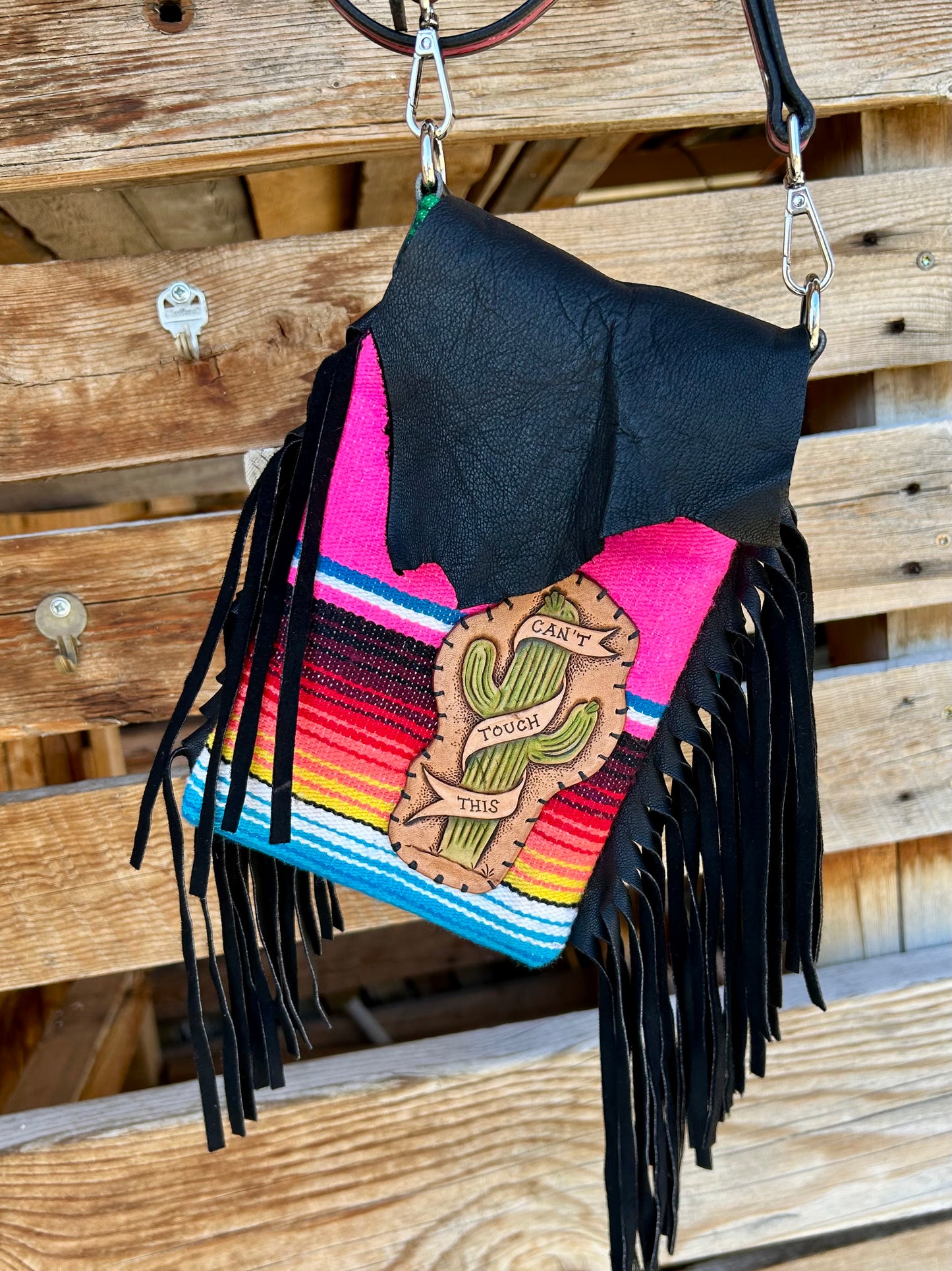 Serape Sling Belt Bag with Fringe