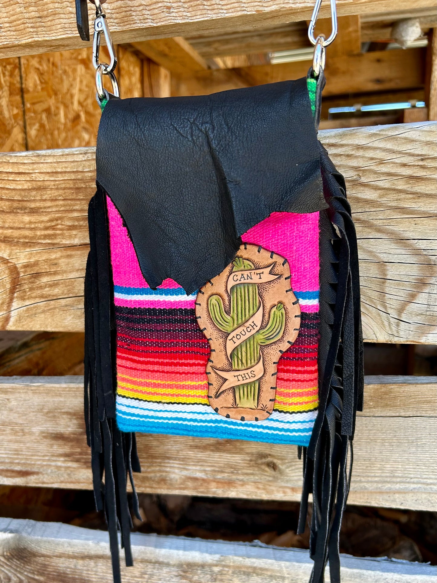 Serape Sling Belt Bag with Fringe