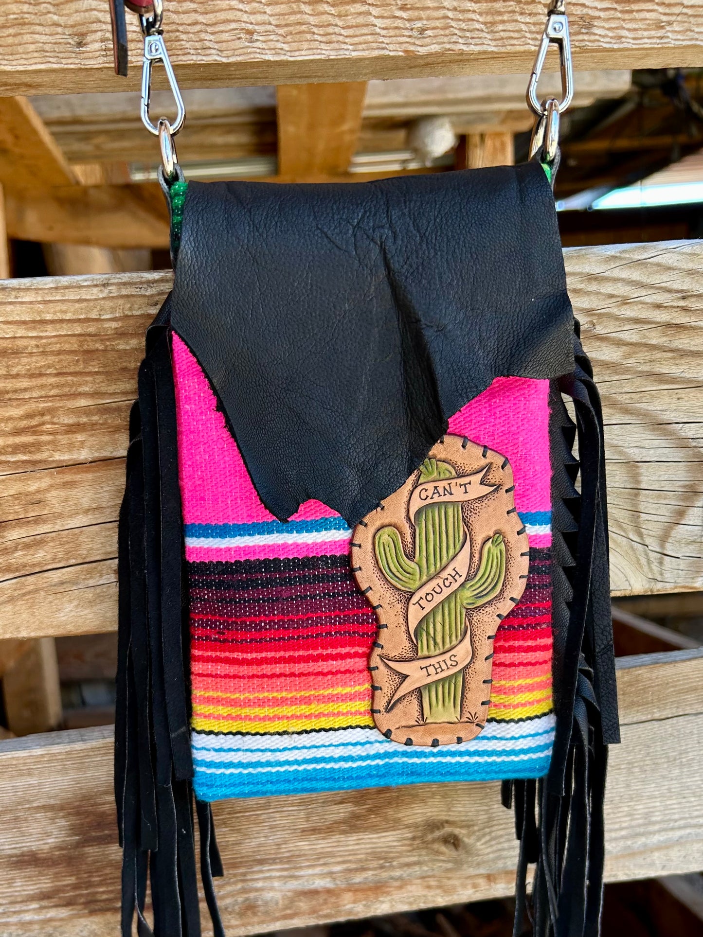 Serape Sling Belt Bag with Fringe