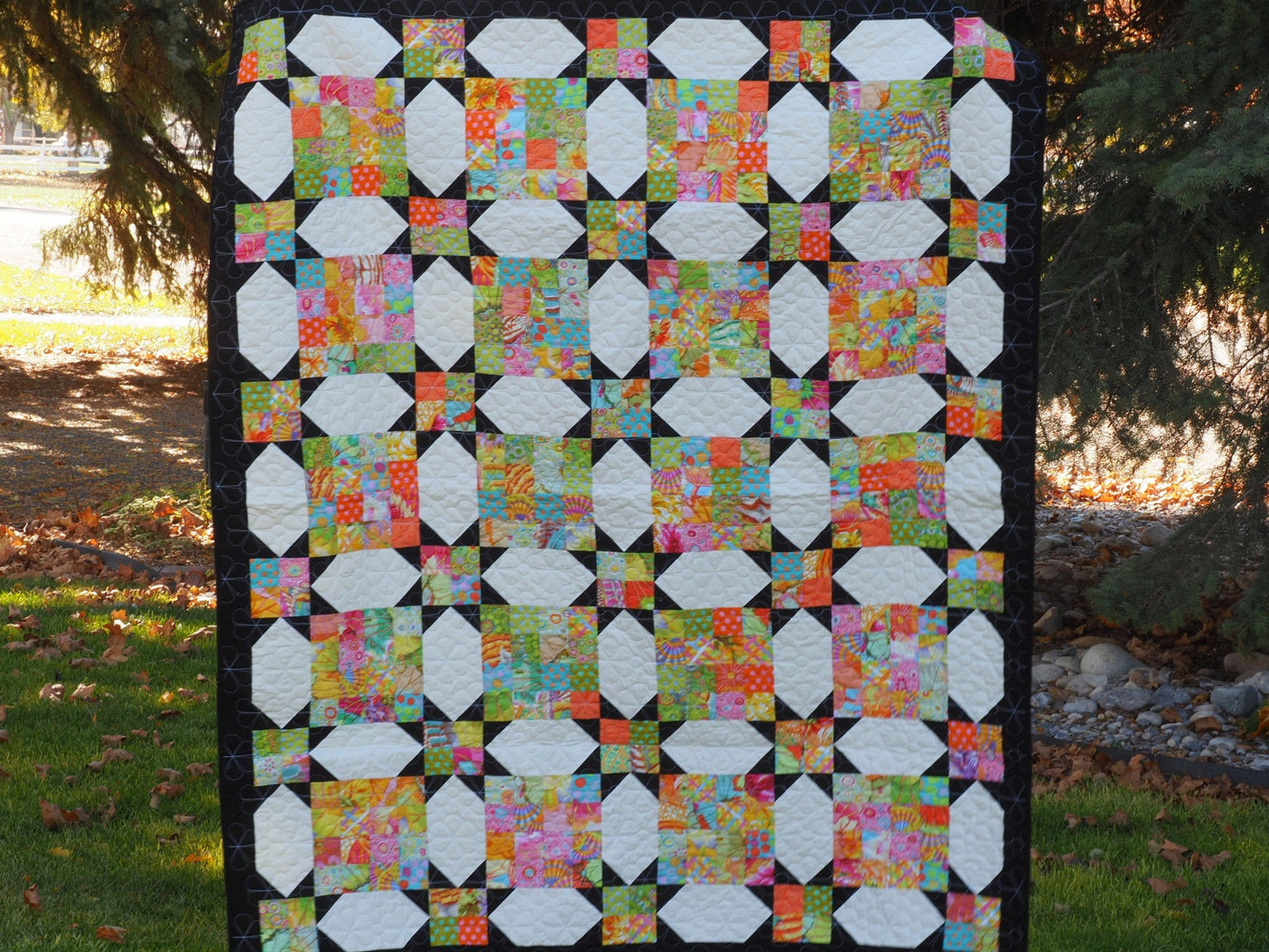 55” x 66” Handcrafted Black and White Geometric Quilt