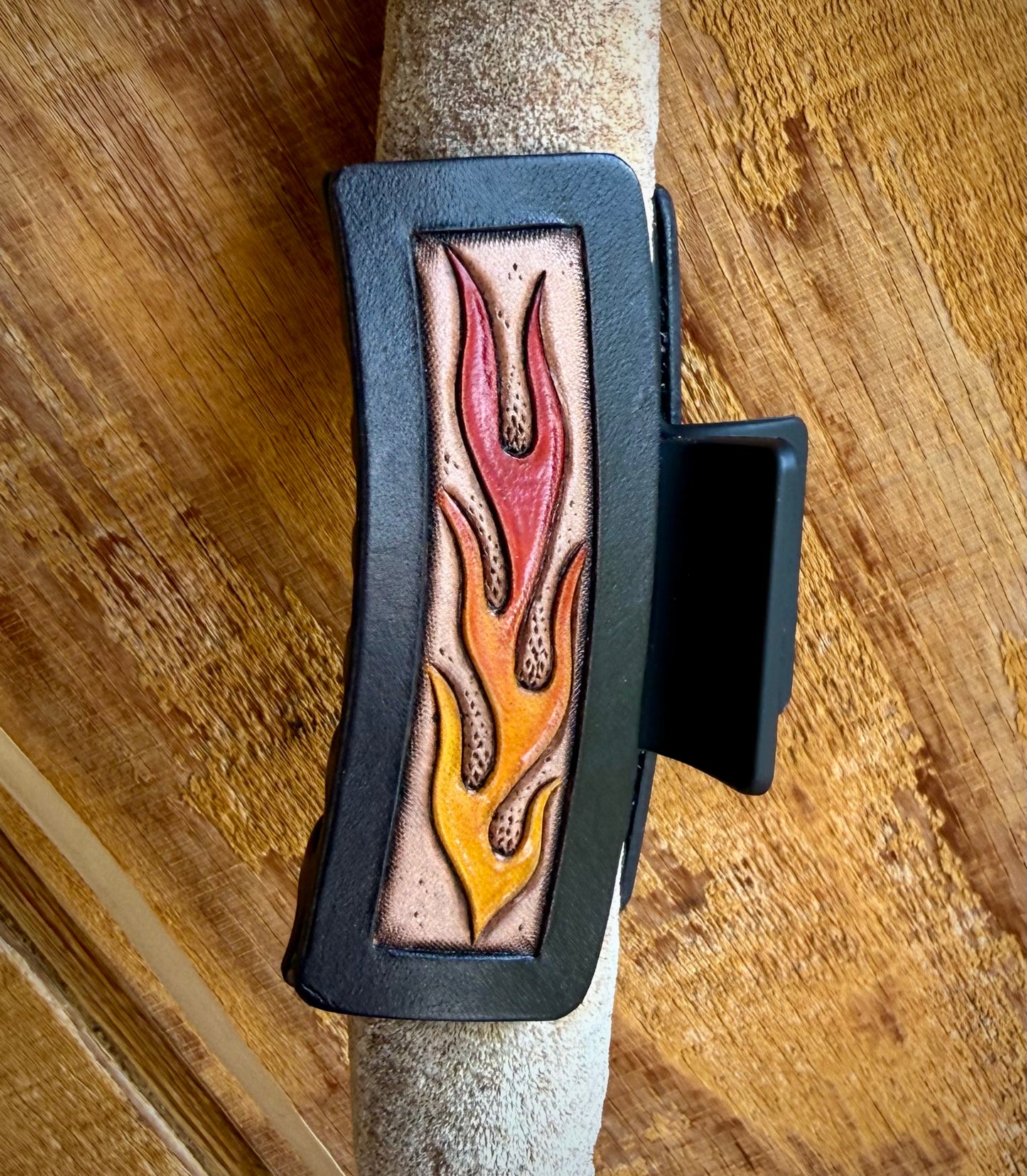 Tooled Leather HotRod Flames Claw Clip