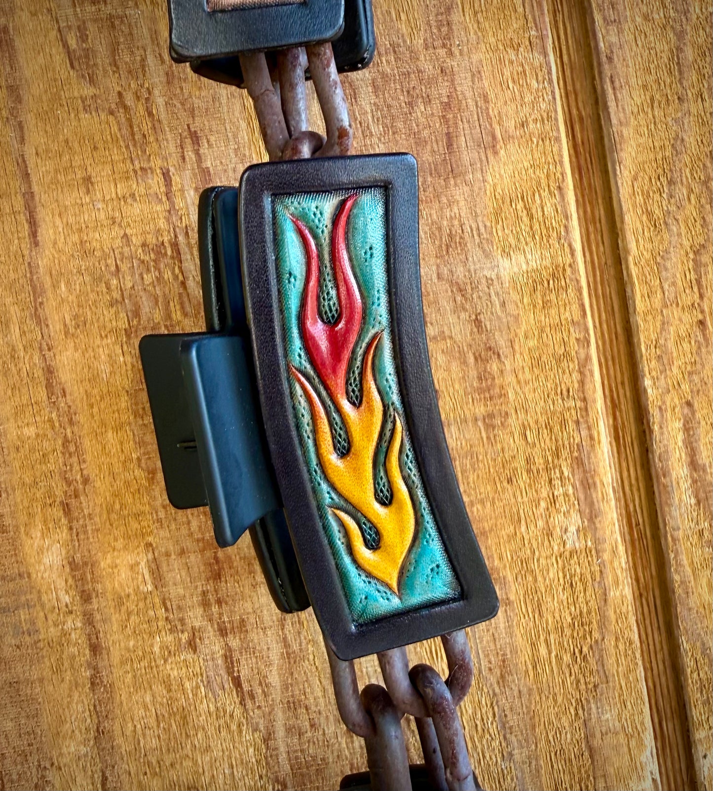 Tooled Leather HotRod Flames Claw Clip