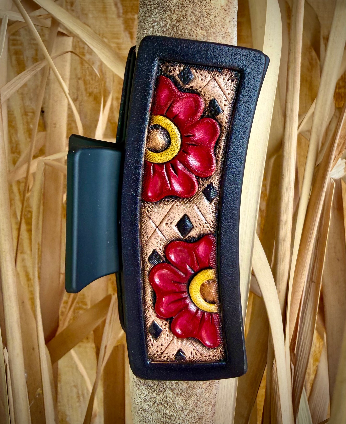 Traditional Roses Leather Claw Clip