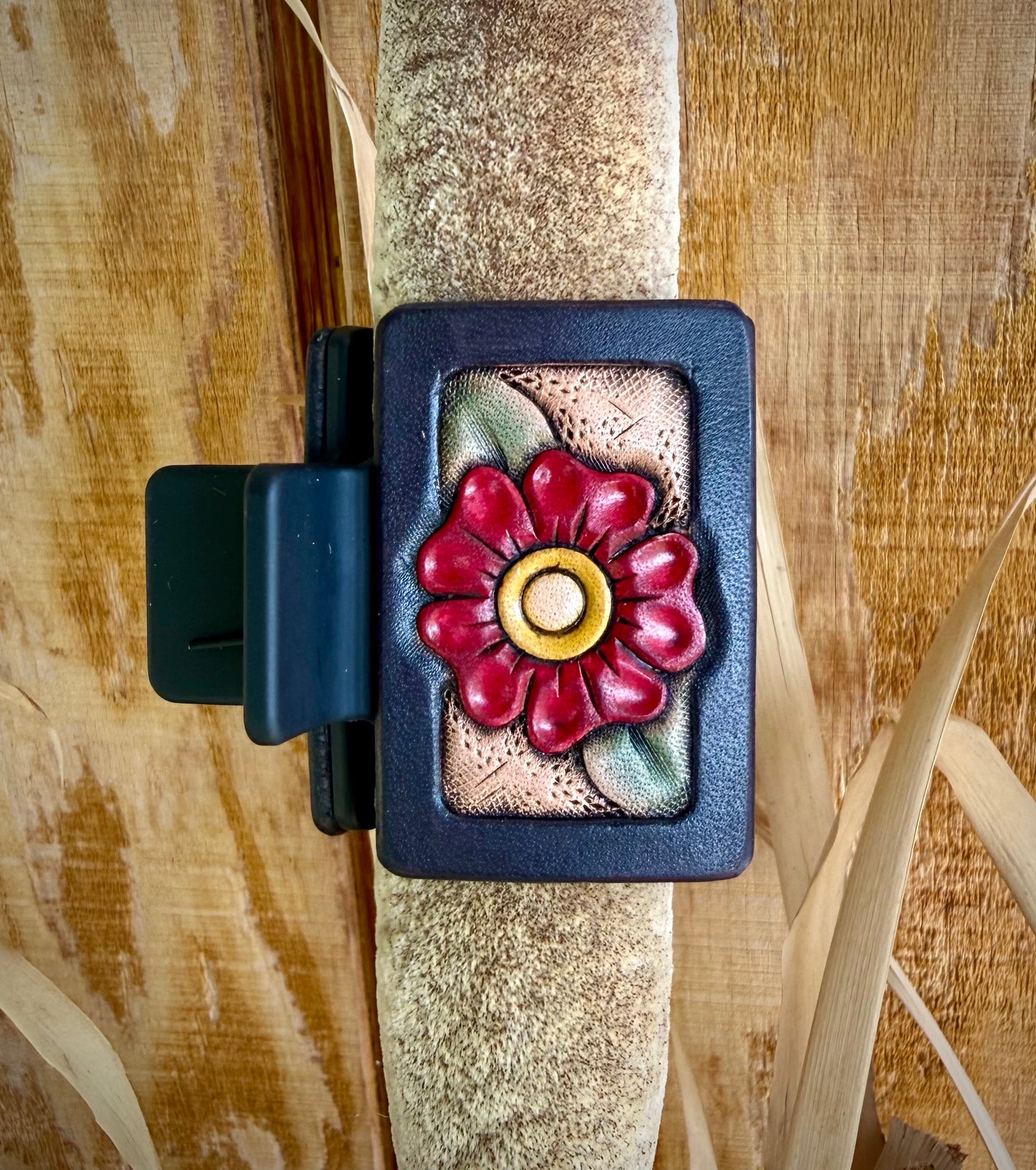 Traditional Roses Leather Claw Clip
